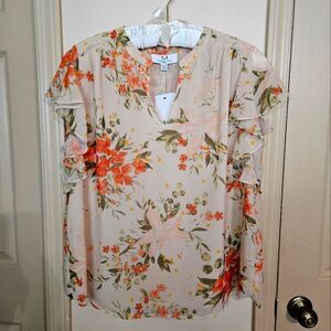 #360 MAGASCHONI- Floral Print Flutter Sleeve Blouse- Size:2X